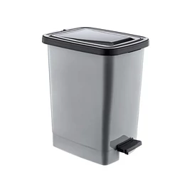 Slim Műanyag pedálos szemetes, ezüst/szürke, belső vödörrel 25L