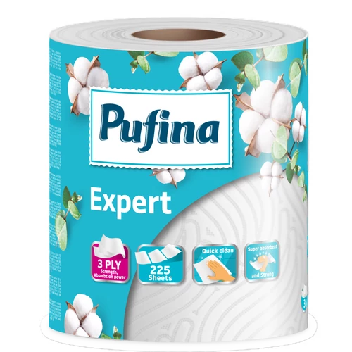 PUFINA Expert papírtörlő 1 tekercs 225 lap 3 rétegű