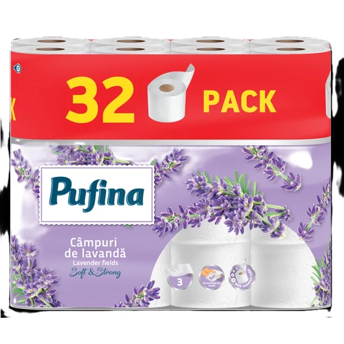 PUFINA Lavender Fields toalettpapír 32 tek 140 lap 3 rétegű, levendula illatával