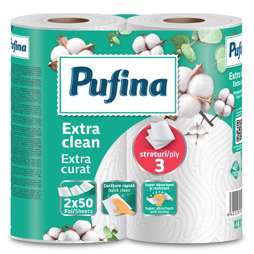 PUFINA Extra Clean papírtörlő 2 tekercs 50 lap 3 rétegű