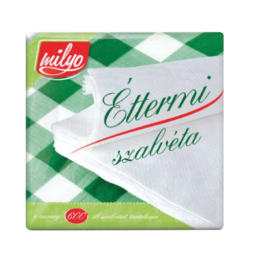 MILYO éttermi szalvéta 1 karton - réteg fehér 18x18 600 lap (24 csomag)