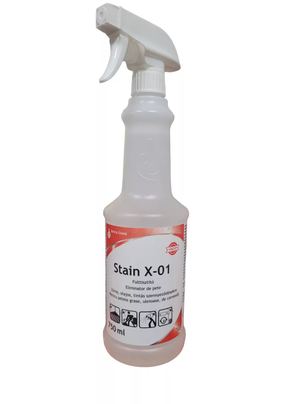 Folttisztító Stain X-01 750 ml - rágógumi, zsír, olaj, gépolaj, tinta, rúzs és kozmetikai anyag eltávolító  (12x750ml)