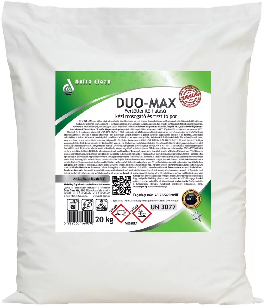 Duo-Max 20 kg - Fertőtlenítő hatású kézi mosogató és tisztítópor