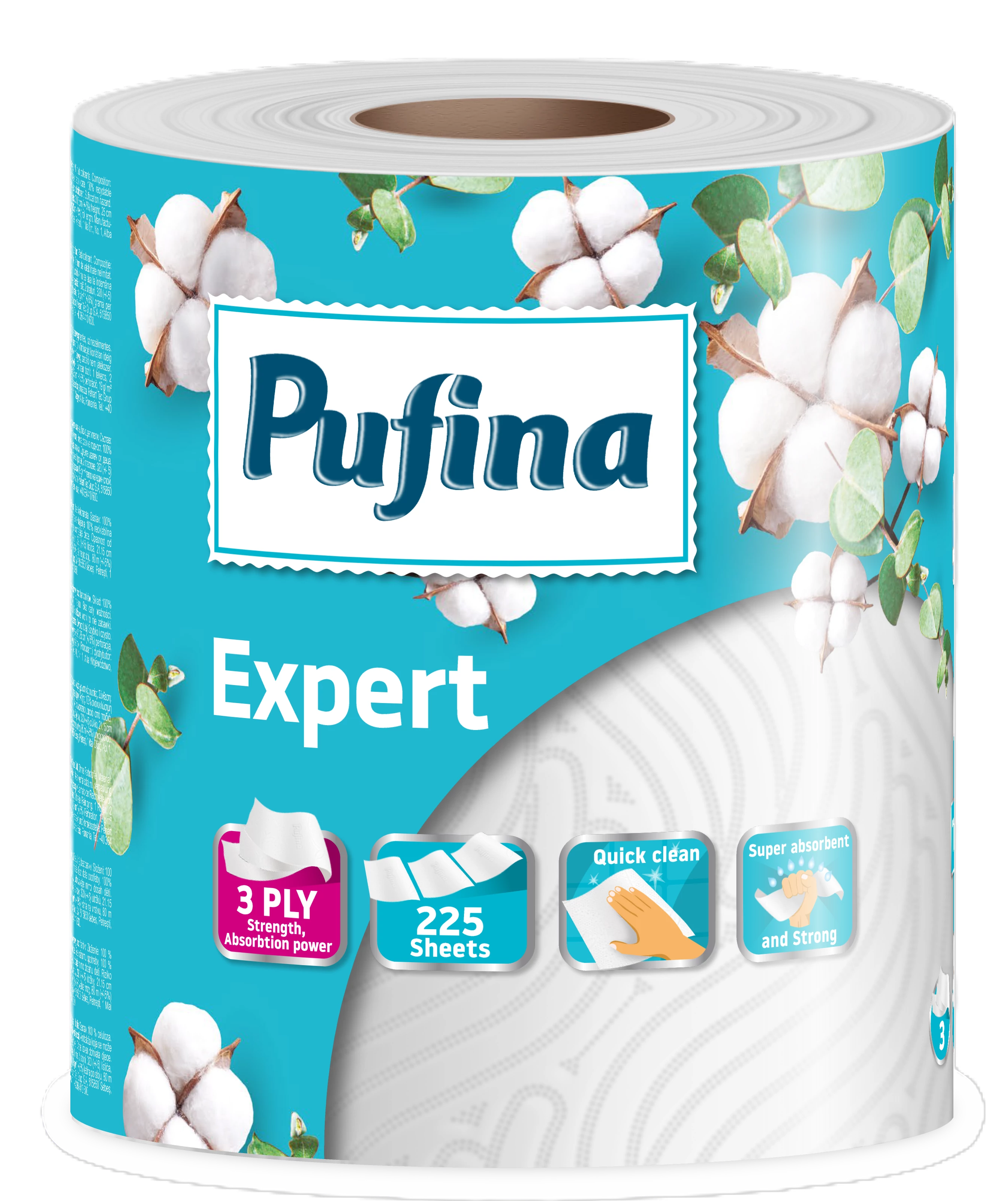 PUFINA Expert papírtörlő 1 tekercs 225 lap 3 rétegű