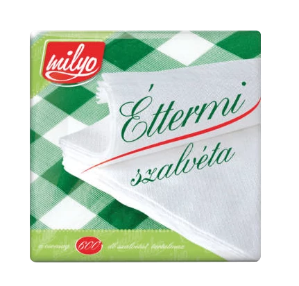 MILYO éttermi szalvéta 1 karton - réteg fehér 18x18 600 lap (24 csomag)