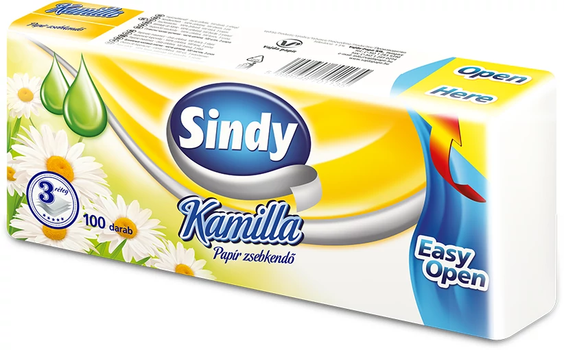 Papír zsebkendő Sindy kamilla 3 rétegű 100 db